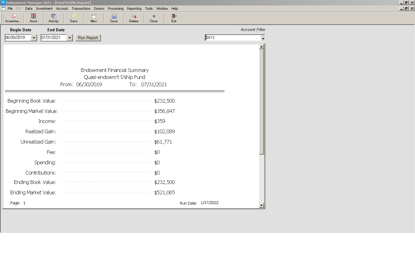 screenshot of Endowment Manager